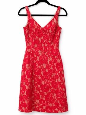 Aqua Red Lace V-Neck Midi Dress